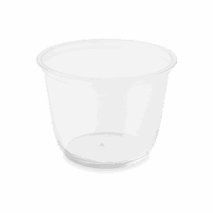 Pot transparent en plastique PET de 270 ml avec base arrondie, sans couvercle, idéal pour fruits frais, desserts ou préparations à emporter