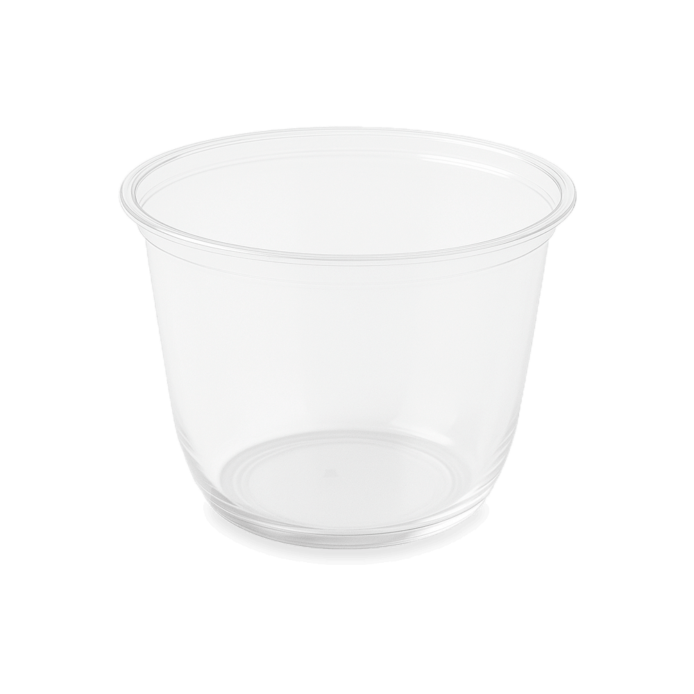 Pot transparent en plastique PET de 270 ml avec base arrondie, sans couvercle, idéal pour fruits frais, desserts ou préparations à emporter