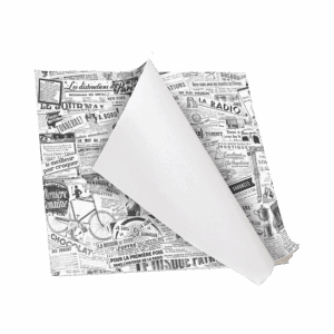 Feuille de papier alimentaire ingraissable 300x300 mm avec motif journal – emballage recyclable Ecopack Concept